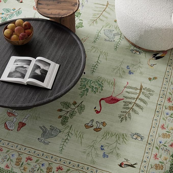 5x7 Area Rugs for Living Room: Washable Rug for Bedroom Vintage Rugs Stain Resistant Non Slip Low Pile Soft Lightweight Indoor Carpet for Kitchen Dining Room Nursery Kids Room Farmhouse