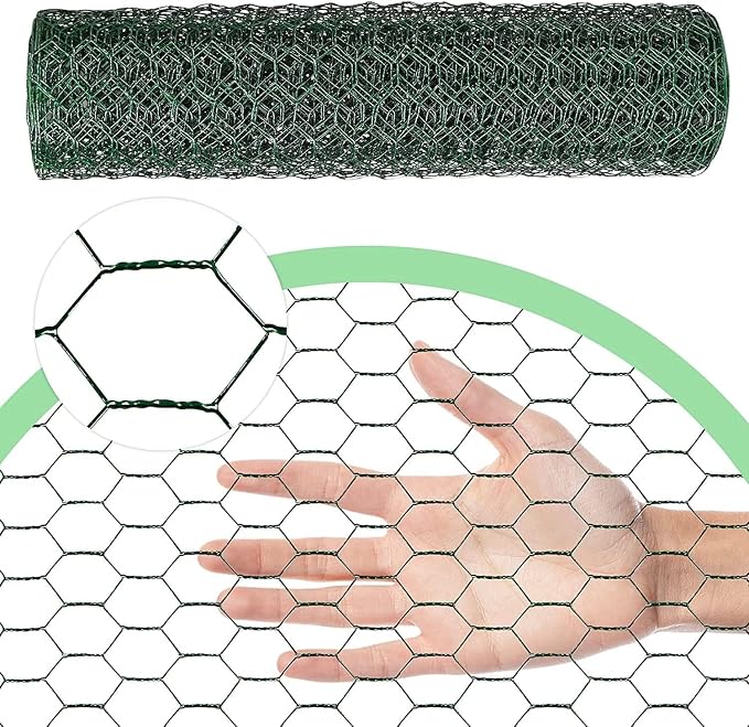 Chicken Wire 16.9 in x 237 in Poultry Wire Netting Hexagonal Galvanized Mesh Garden Fence Barrier for Pet Rabbit Chicken Fencing(PVC-Coated)