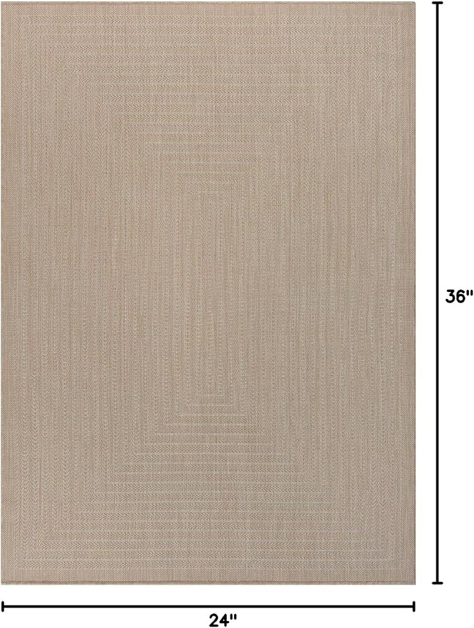 Adiva Rugs Outdoor Indoor Area Rug, Weather Resistant, Easy to Clean, Stain Resistant Floor Mat for Dining Room, Backyard, Deck, Patio (Natural Beige, 2' x 3')