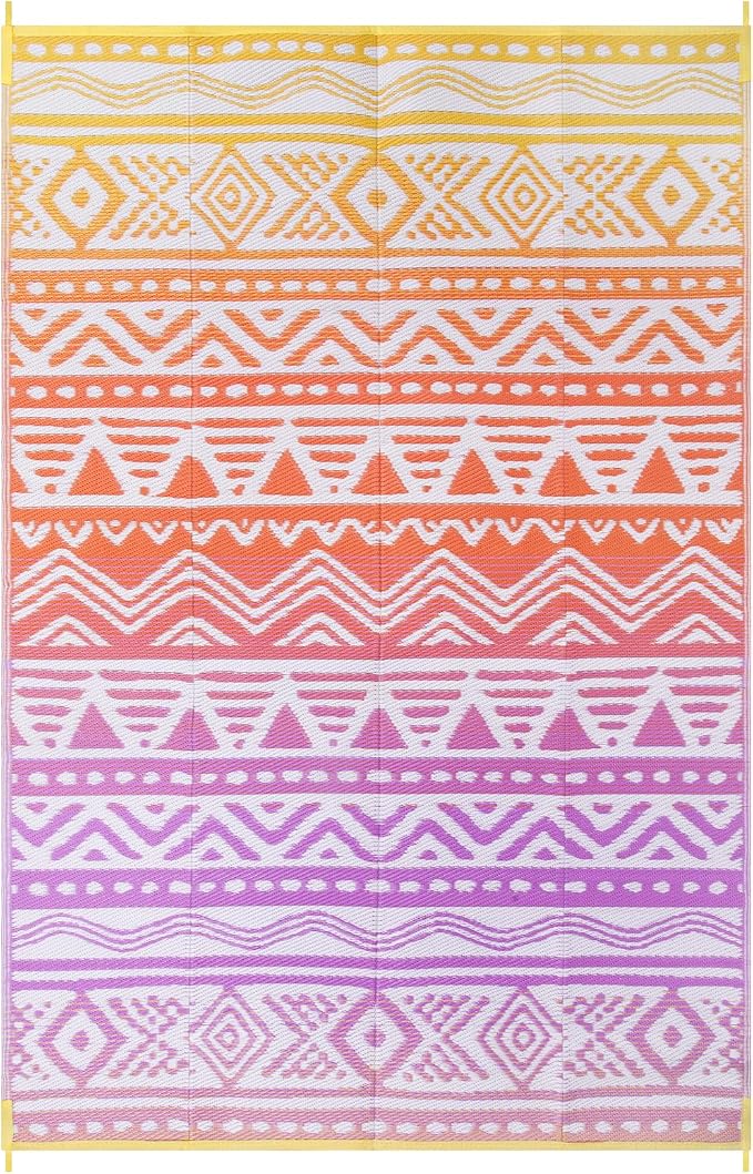 Lahome Outdoor Rug Waterproof, 6x9 Reversible Outdoor Plastic Straw Rug for Camping, RV Patio Rugs Large Carpet for Porch Deck Backyard Balcony Picnic(Orange/Purple,6'x 9')