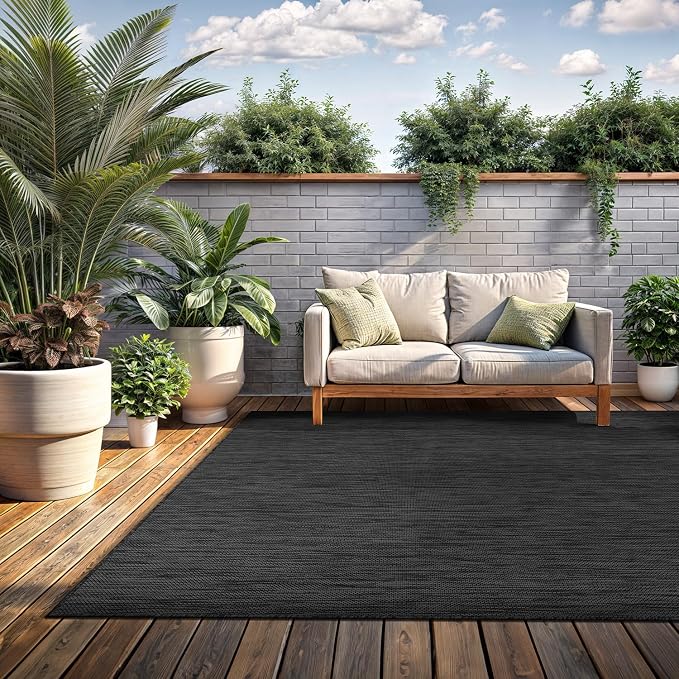 Washable Indoor Outdoor Rug 6x9 Weather Resistant Area Rugs Modern Solid for Porch Deck Balcony Backyard Patio Outside Carpet (6 X 9 Dark Grey)