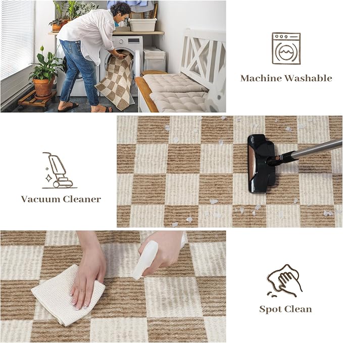 LIVEBOX Washable Runner Rug, 2x6 Brown Runner Rugs for Hallway, Non-Slip Kitchen Runners, Farmhouse Neutral Classic Geometric for Hallways, Entryway, Bedroom, Bathroom(Brown 2'x6')