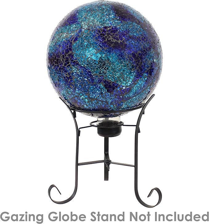 Sunnydaze 10" Mosaic Glass Gazing Ball for Garden, Globe for Outdoor Decor | Deep Ocean Swirl, Decorative Sphere Fits Most Stands, Garden Ball for Outside, Flower Bed, Backyard, or Indoor Display