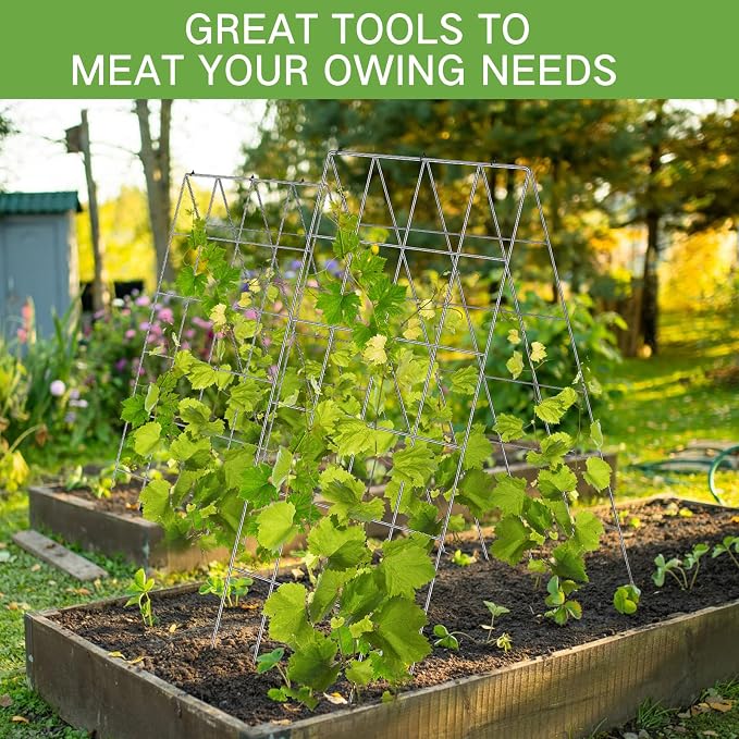 Yaocom Foldable Cucumber Trellis for Raised Bed, 35" x 18", A Frame Garden Trellis for Climbing Plants, Vegetables, Tomato, Pea, Grape, Metal Cattle Panel Trellis with Gloves (2 Pack)