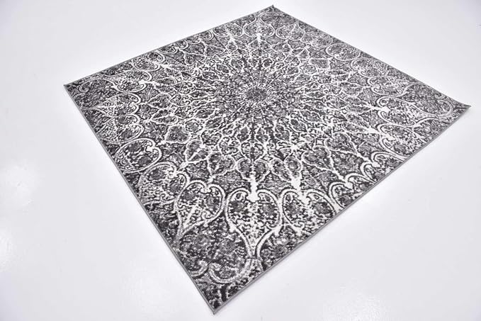 Unique Loom Sofia Collection Area Rug - Grace (6' 1" Square, Dark Gray/ Gray)