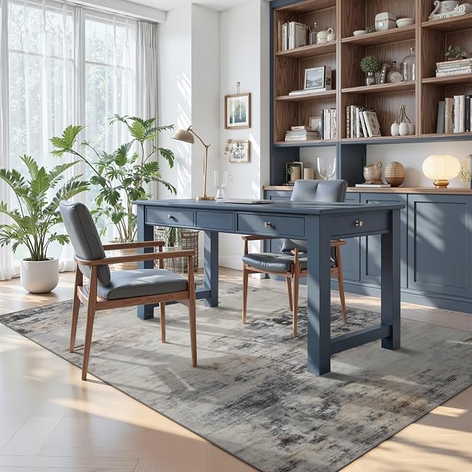 Toneed 4x6 Washable Non Slip Area Rugs for Bedroom Living Room, Grey/Brown | Abstract Soft Modern Low Pile Rug for Kitchen Hallway Office,Indoor Carpet for Kids Nursery Home Decor
