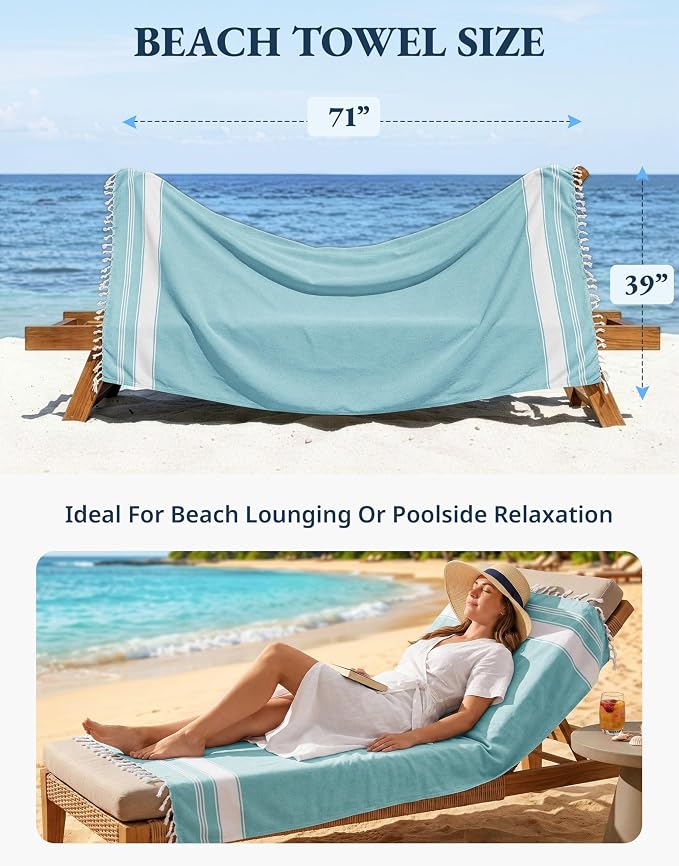 LANE LINEN Beach Towels 6 Pack, Oversized Beach Towel, Lightweight Beach Essentials for Women, Large Pool Towel, Absorbent & Quick Dry, Sand Free Beach Towel, 39"x71" - Nautical Color