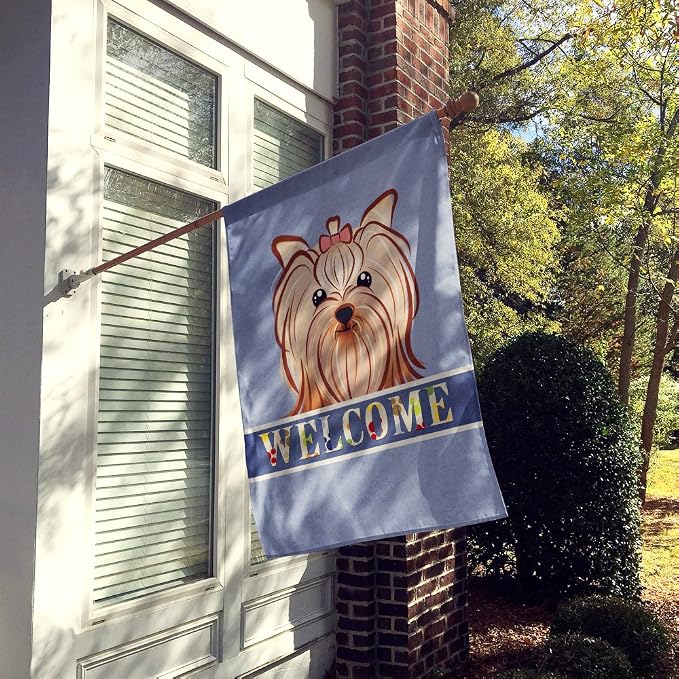 Caroline's Treasures BB1390CHF Yorkie Yorkishire Terrier Welcome House Flag, Blue Large Porch Sleeve Pole Decorative Outside Yard Banner Artwork Wall Hanging, Polyester, House Size, Multicolor