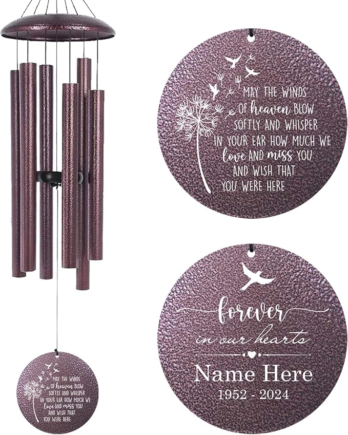Memorial Wind Chimes for Loss of Lover One, Mom, Dad, Outside Deep Tone 30/36/45 inch Windchimes in Memory of a Loved One, Sympathy Gifts for Bereavement Produced in Texas