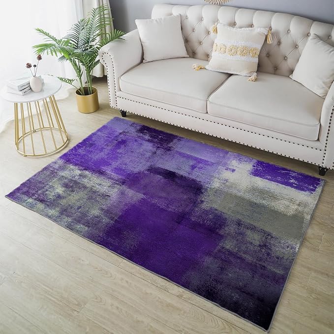 LOKMU Non-Slip Area Rugs Purple and Grey Abstract Art Home Decor Rugs Carpet for Classroom Living Room Bedroom Dining Kindergarten Room, 8'x10'