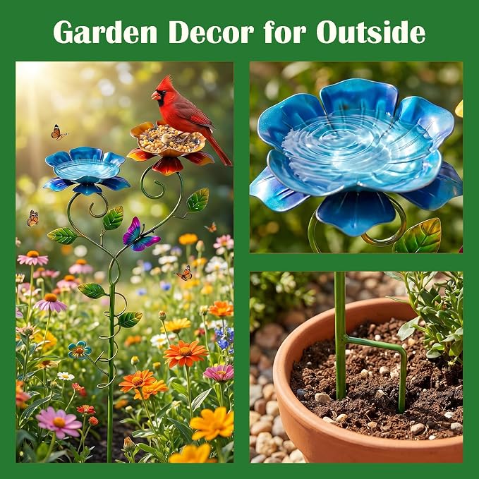 2 Pack Bee Watering Station, 3D Colorful Metal Bee Bath for Garden, Butterfly Feeder with Flower Design, Anti-Drowning Bee Watering Feeder Cups for Outdoor Yard Lawn Patio Decor