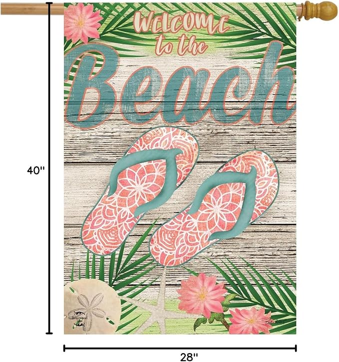 Welcome Beach Flip Flops Summer Double Sided House Flag 40" x 28" Briarwood Lane