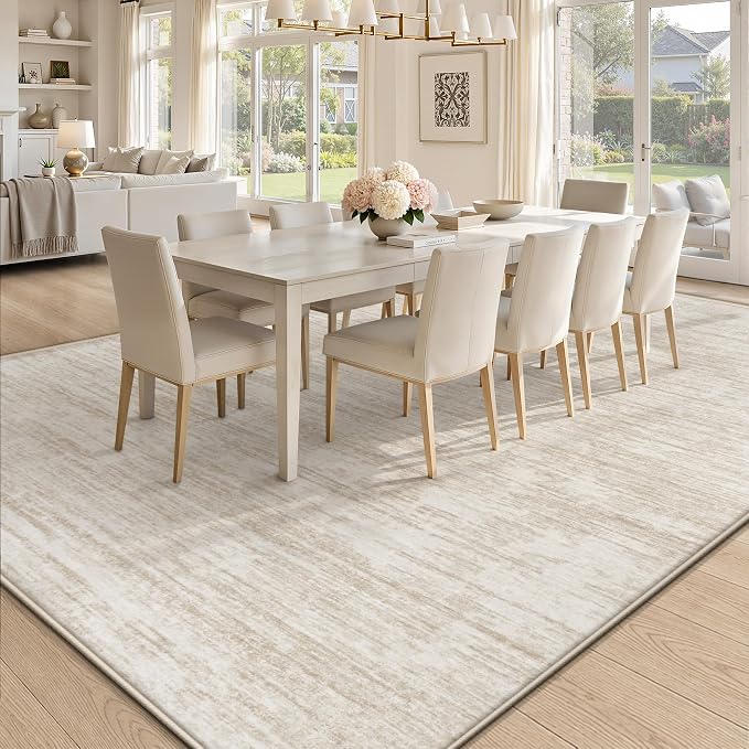 9x12 Area Rugs Living Room Rug: Washable Modern Abstract Rugs Neutral Non Slip Rug Soft Low Pile Indoor Bedroom Carpet for Nursery Office Dining Room Kids Room (Beige, 9'x12')