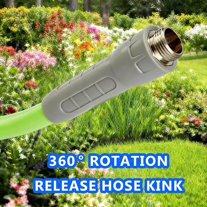 HQMPC Garden Hose 5/8"IDx50' Hose For Garden Watering Durable PVC Hybrid Hose with Swivel Handle Non Kinking Heavy Water Hose with Brass Hose Fittings (50 FEET) Light Green