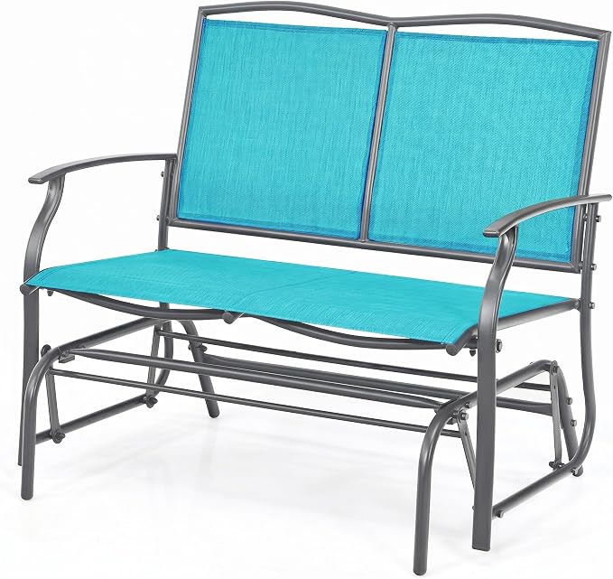 Tangkula 2-Person Patio Swing Glider Bench, Outdoor Rocker Glider Loveseat Chair W/Heavy-Duty Steel Frame, Breathable Seat Fabric, Rocking Lounge Chair for Poolside, Garden, Backyard (Turquoise)
