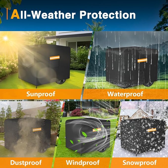 EVRBUL Generator Cover, 32’’L x 24’’W x 24’’H Heavy Duty Waterproof 420D All-Weather Generator Cover with Storage Pocket Compatible with Most Generators 5000-10000 Watt (Black)