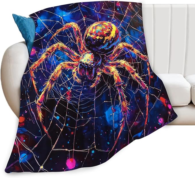 Spider Throw Blanket Spider Web Gifts for Dad Men Boys Plush Cozy Flannel Fleece Fuzzy Party Blankets 60"X50"