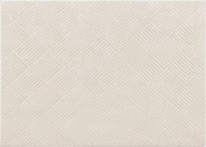 5x7 Living Room Area Rug, Beige Soft Geometric Fluffy Bedroom Mat | Washable Modern Indoor Floor Mat, Non Slip Shaggy Boho Accent Throw Carpet for Office, Dorm, Nursery and Dining Room