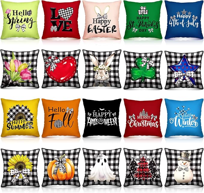 Mindsoft 20 Pcs Holiday Pillow Covers 18 x 18 Easter Pillow Cover Spring Summer 250th Anniversary Pillowcase Decorative Seasonal Cushion Case for Farmhouse Home Sofa(Festival)