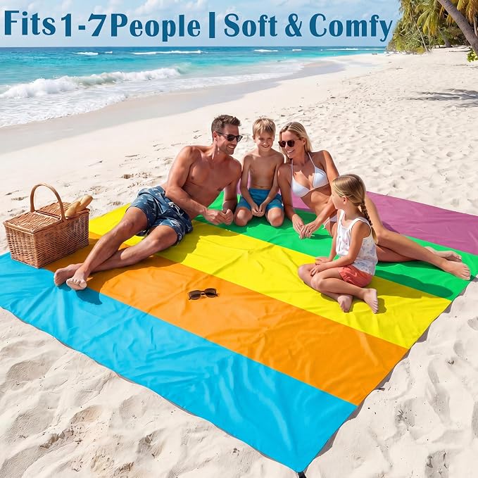 Famstar Beach Blanket Oversized Extra Large 78"X81"/10'X9',Waterproof Sandproof Beach Blanket 2-8 Adults Lightweight Durable for Travel Camping Hiking Picnic