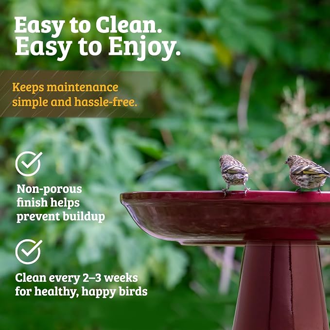 Birds Choice Ohio Stoneware Bird Bath | Pedestal Bird Bath, Stable Locking Top | Weather-Resistant Ceramic Clay, Glazed Finish | Outdoor Garden & Patio Decor | 22" H x 17" D, Midnight Blue