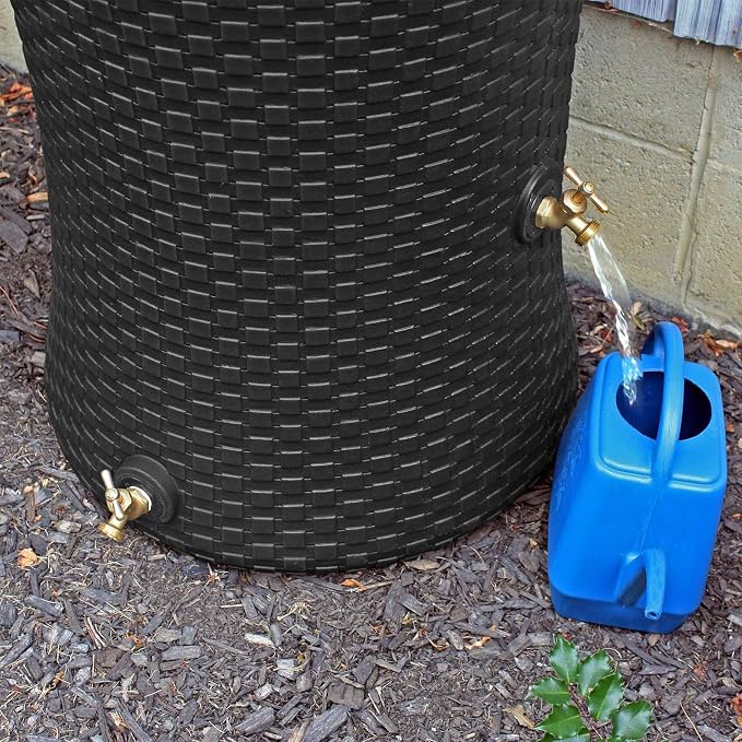 Good Ideas Impressions 50 Gallon Nantucket Outdoor Home Rain Barrel Water Storage Collector with Garden Planter and Brass Spigot, Black (3 Pack)