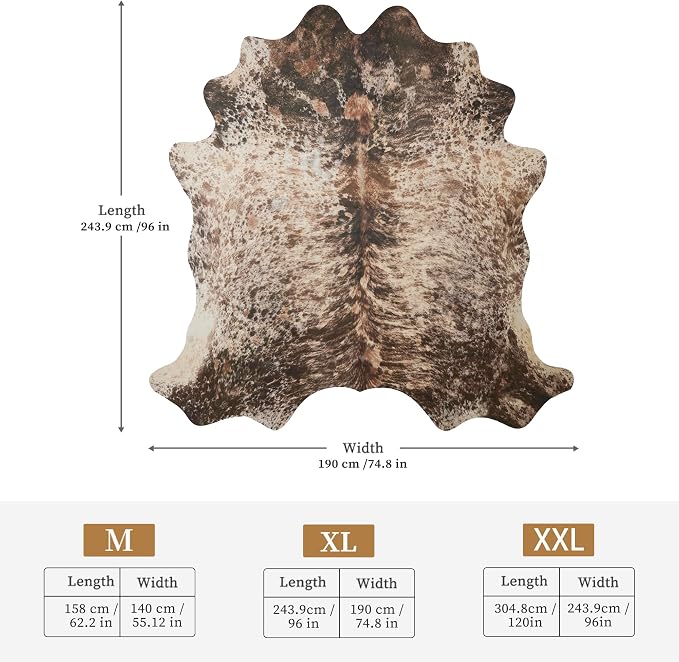Brown Large Faux Cowhide Rug 6.2x7.6ft Washable Cowhide Rug | No-Slip Low Pile Animal Print Western Decor for Living Room Bedroom Kitchen Bathroom-No Fur