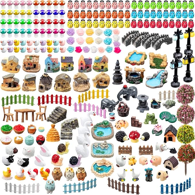 Tuanse 248 Pcs Garden Miniature Accessories, Garden Kit, Animals, Resin Miniature Figurines House Accessories Micro Landscape Ornaments for DIY Kit Plant Decoration House Decor