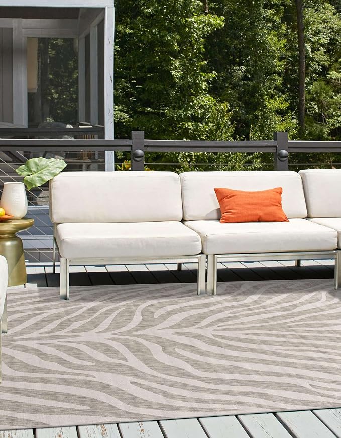 Unique Loom Outdoor Safari Collection Area Rug - Tsavo (10' Square, Gray/ Ivory)