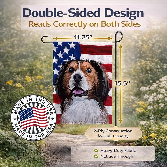 Caroline's Treasures CK6595GF Kooikerhondje American Flag Garden Flag Mailbox Flag Decorative Yard Flag Banner Outside Patio Artwork Yard Flower Beds, Garden Size, Multicolor