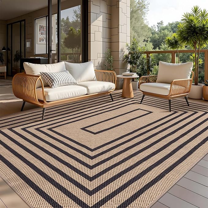 Easy Jute Rug 5x7 Large Washable Area Rug for Dining Room Table,Non-Slip Thin Indoor Outdoor Rug,Modern Farmhouse Geometric Floor Carpet for Living Room Office Bedroom Patio Sunroom