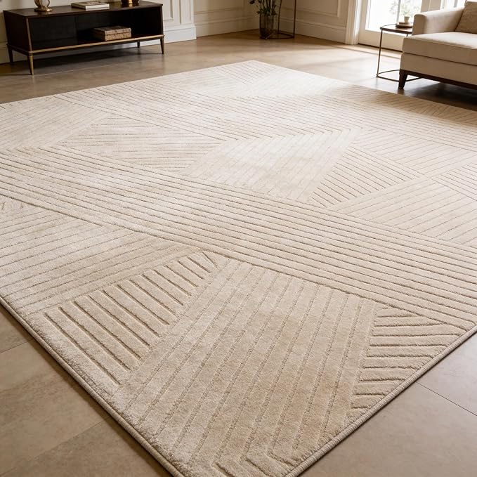 Brown 5x7 Solid Color Area Rugs, Washable Rugs for Living Room | Ultra Soft Thick High-Low Pile Carpet, Fluffy, Non-Slip Modern Geometric Rugs for bedroom, Kids Room, Nursery, Home Office