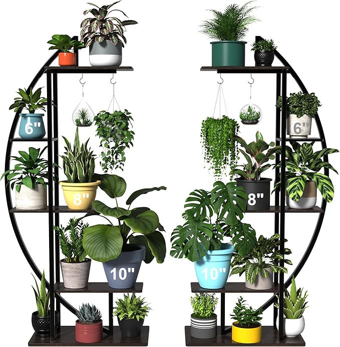 GDLF Tall Plant Stand Large Plant Shelf Indoor 71" Metal flower rack with hanging hook, Improved Taller Design with more space(pots up to 10")