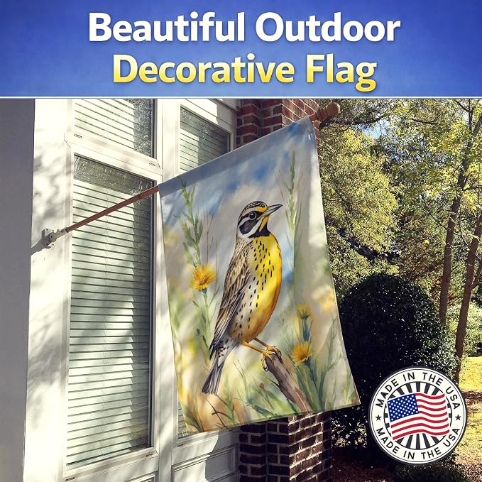 Caroline's Treasures North Dakota Western Meadowlark House Flag Large Porch Sleeve Pole Decorative Outside Yard Banner Artwork Wall Hanging, Polyester, House Size, Multicolor
