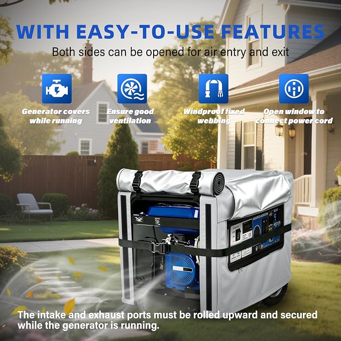 Generator Cover, 900D Heavy Duty Waterproof Fabric. 30L×30W×27H Inch Generator Covers While Running, with Windproof Strap Buckles. Fits most 6000-13000 watt Generators, Gray.