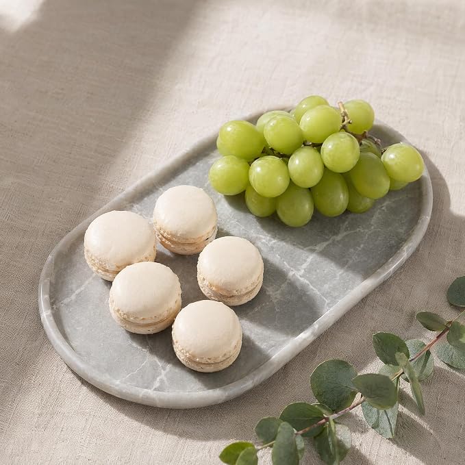 Genuine 100% Natural Marble Tray, Luxury Glacier Grey Stone Vanity Tray | 11.8" x 5.9" Decorative Oval Trays for Countertop Storage, Bathroom, Dresser, Kitchen, Home Decor, Jewelry Makeup Organizer