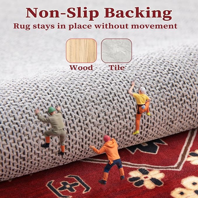 SERISSA 2x3 Washable Non Slip Boho Small Area Rug for Entryway，Red Black | Ultra Soft Vintage Oriental Carpet Low-Pile Tribal Indoor Mat for Bedroom Kitchen Bathroom Entrance Floor