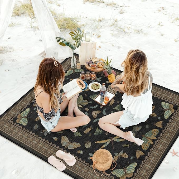 Insect Picnic Blankets Waterproof Foldable, 60″X80″ Packable Picnic Mat Vintage Outdoor Blanket for Grass, Large Beach Blanket Sandproof Picnic Accessories for Camping Music Festival Park Lawn Travel