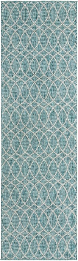 Unique Loom Outdoor Trellis Collection Area Rug - Gitter (2' 11" x 10' Runner, Light Aqua/ Ivory)