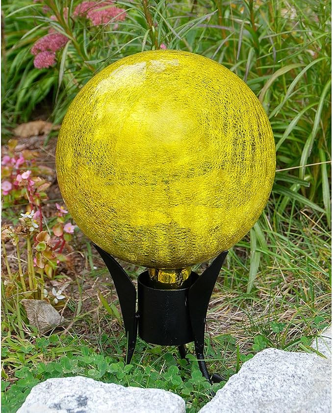 Achla Designs 10-inch Crackle Gazing Globe, Lemon Drop