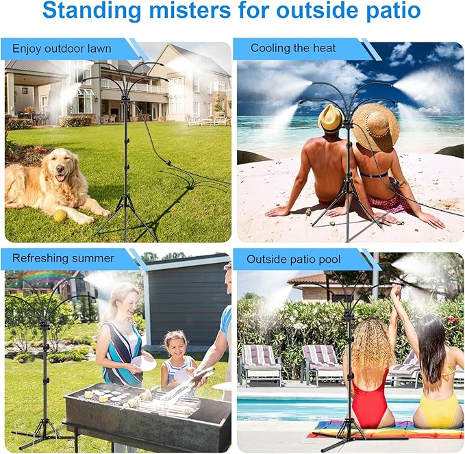 Standing Misters for Outside Patio, Adjustable Height 5.3 FT Stand Misting System for Cooling Outdoor, Water Mister for Mist Playing, Patio Cooling, Backyard