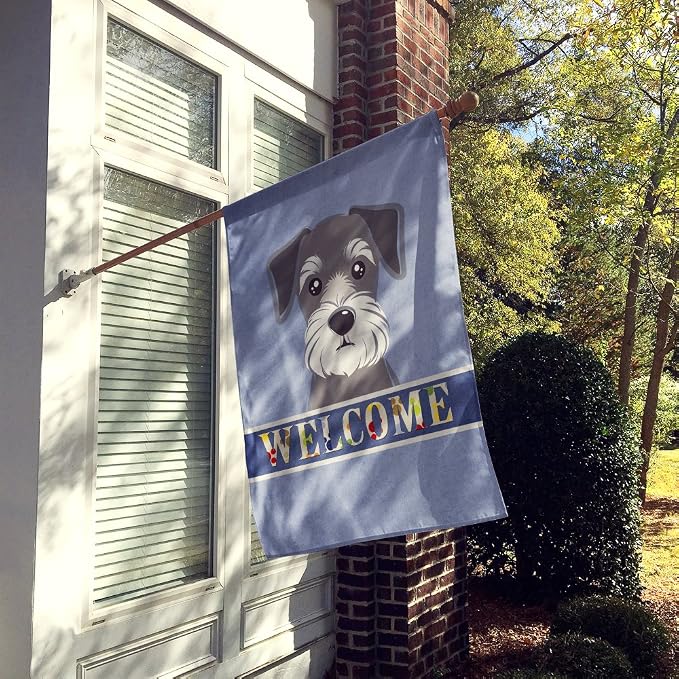 Caroline's Treasures BB1392CHF Schnauzer Welcome House Flag, Blue Large Porch Sleeve Pole Decorative Outside Yard Banner Artwork Wall Hanging, Polyester, House Size, Multicolor
