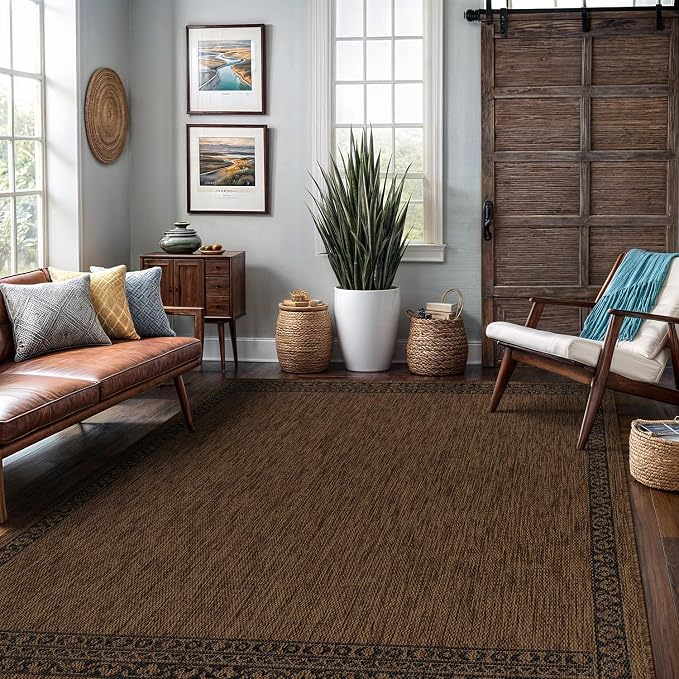 Washable Outdoor Rug 9x12 Modern Area Rugs Outdoor Carpets Bordered Pattern Non Shedding Waterproof Easy Clean Patio Deck Porch Living Room Bedroom Garden RV (9 X 12 Gold)