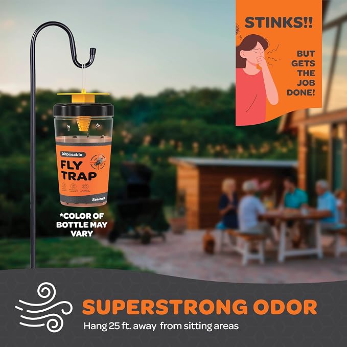 Fly Traps Outdoor [Set of 2] with Dissolvable Non-Toxic Bait - Reusable Hanging Bug Catcher Killer for All Flies for Outside Bug Control Patios, Barns, Ranches Etc. Hanging Fly Traps with Tie Included