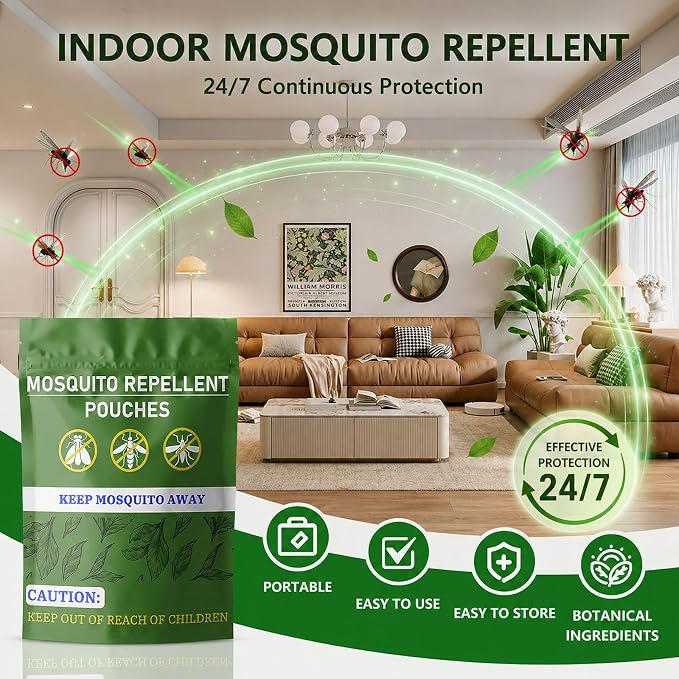 Natural Mosquito Repellent Outdoor Patio, Indoor & Outdoor Use, Mosquito Repellent Sachets for Yard, Patio, Camping & Travel, 60-Day Mosquito Control, Child&Pets Friendly- 10 Pack