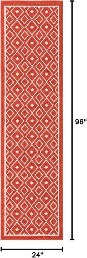 Unique Loom Outdoor Trellis Collection Area Rug - Kafes (2' x 8' Runner, Rust Red/ Ivory)