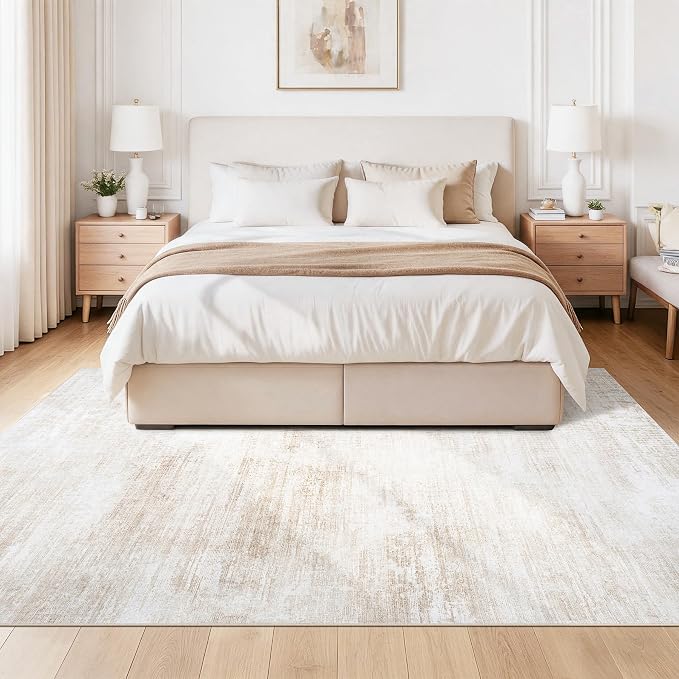 Tosuoka Washable Rug 6x9 Area Rugs for Living Room, Beige Neutral Abstract | Bedroom Rug, Ultra Soft, Cream, Non-Slip, Low-Pile, Modern, Large, Indoor Carpet for Nursery Dining Room Office Home