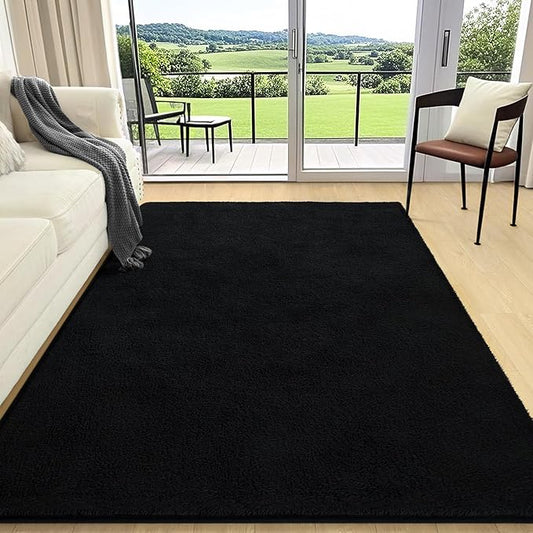 AROGAN 4x6 Area Rugs for Living Room Non Slip Dorm Bedroom Rug, Black | Modern Area Rugs with Soft Memory Foam, Minimalist Washable Indoor Floor Carpet for Dining Room Office Kids Playroom Decor
