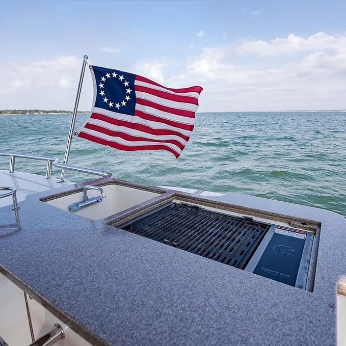 AMZFLAG Small Betsy Ross Flag 12X18 In for Boat, Embroidered 13 Stars Betsy Ross Original US Colonial Flag for 250th Anniversary 4th of July, Heavy Duty USA United States 13 Colonies Flag with 2 Brass Grommets