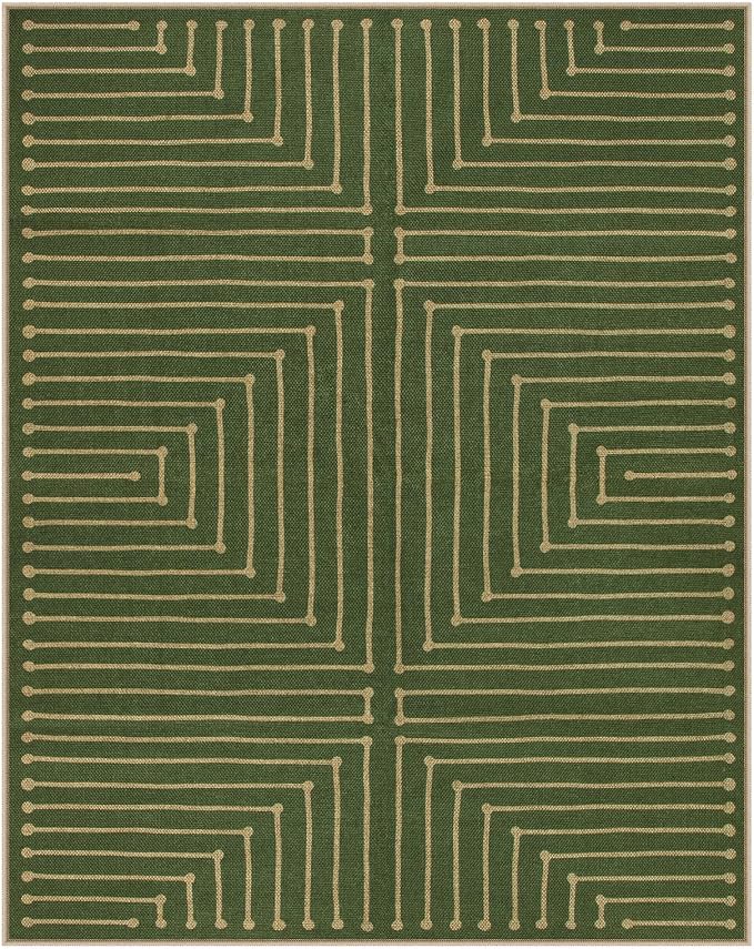 Lahome Neutral Easy Jute 8x10, Black and Brown Living Room Rug | Farmhouse Rhombus Non Slip Non Shedding Floor Carpet for Dining Room Basement